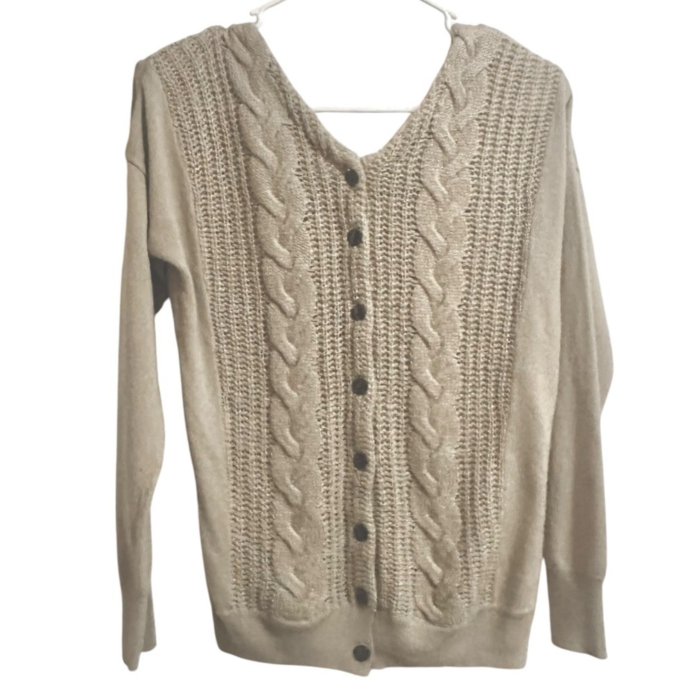 The Limited Cable Knit Beige Back Button V Neck Sweater XS - Picture 4 of 6